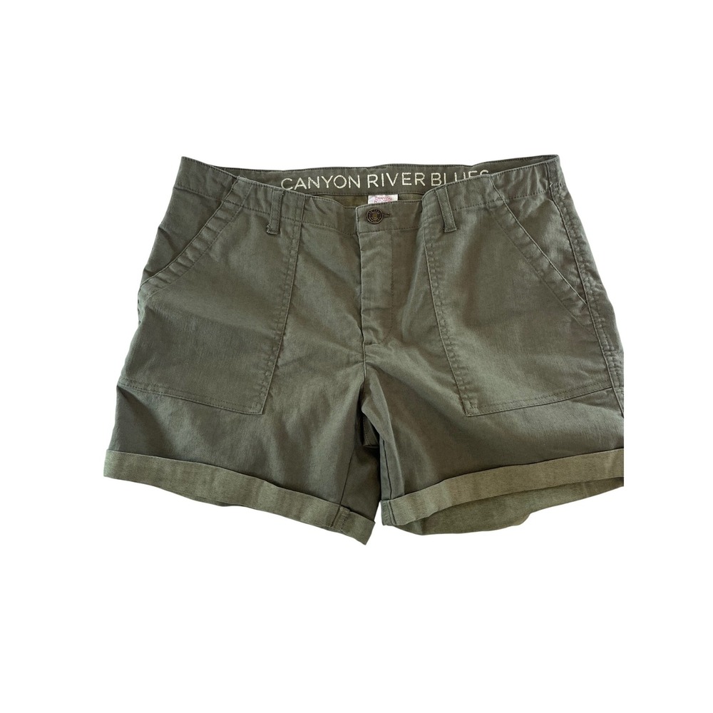 Canyon River Blues Womens Olive Green Utility Cargo Shorts Size 8 Cuffed Stretch